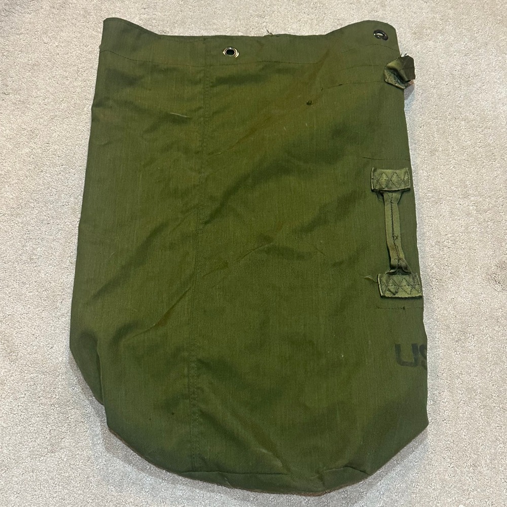 Vintage‎ US Military Duffle Bag Olive Drab Canvas Sea Bag Backpack Large USGI